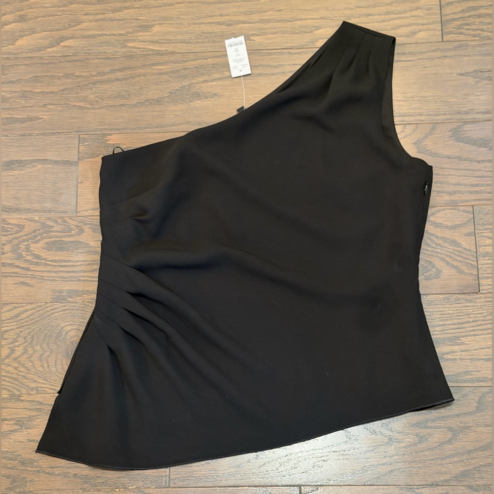 White House Black Market Black One Shoulder Draped Top Size 10 NWT - Picture 2 of 7